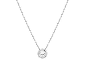 Solitaire Diamond Necklace. Round Diamond Necklace. Dainty Diamond Necklace. Small Diamond Necklace. Layering Necklace. 14K/18K White Gold