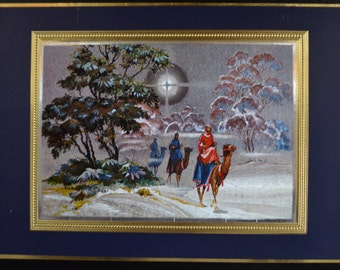 Silver Foil Christmas Nativity Scene Print Vintage Ephemera