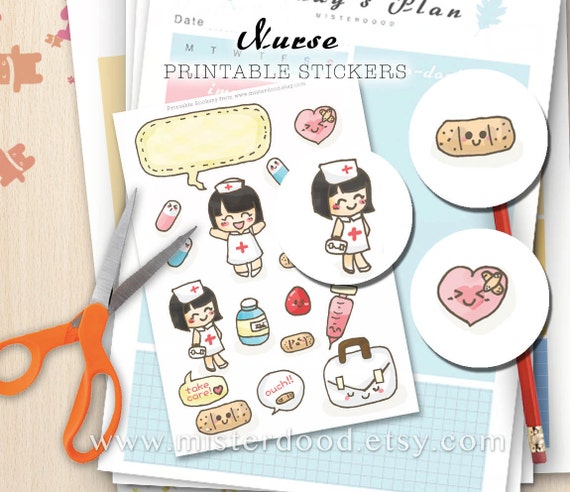 nurse printable sticker kawaii hospital girl doodle get well