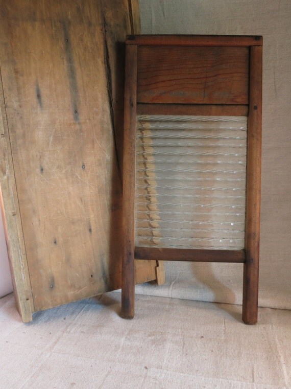 Vintage Glass Washboard Small Wood Wash Board Farmhouse Rustic