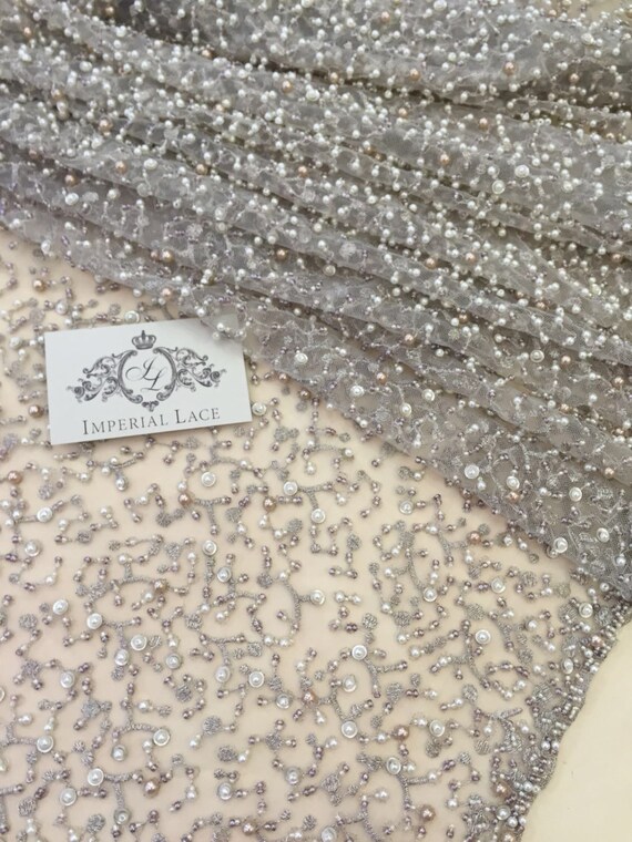 Pearl embroidered lace fabric pearl beaded by ImperialLingerie