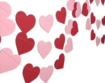 Party Decorations - Wedding Decor - Valentine's Day Garland - Heart Decorations - Red Pink Heart Garland - Hearts Paper Garland - 10 Feet