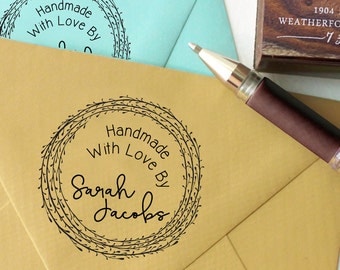 Custom Wedding Stamp, Round Wedding Stamp, Self Inking Wedding Stamp, Invitation Stamp, Handmade By Stamp, Personalized Rubber Stamp HS184P