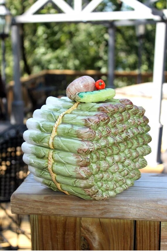Super RARE Asparagus Cookie Jar Biscuit Barrel Signed