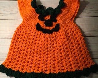 Baby Halloween Costume, Girl Pumpkin Dress, Baby Jack-O'-Lantern Costume -Crochet Dress, Headband and Booties - Baby Gift - Baby Shower Gift