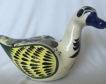 Ceramic Duck Made in Mexico Tonala Hand Painted Signed
