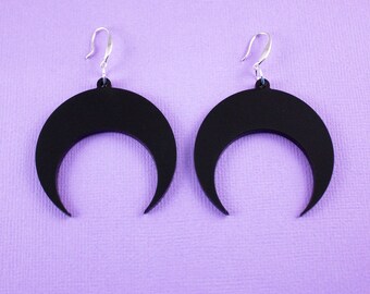 Black Crescent Moon Goth Earrings