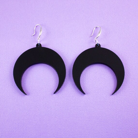 Black Crescent Moon Goth Earrings