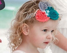 Flower Headband, Girl Headband, Baby Headband, Starfish, Coral, <b>Aqua, Beach</b> - il_214x170.991440009_5cfq