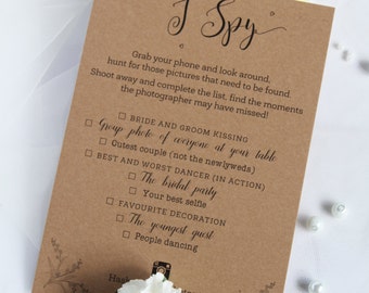 Rustic I SPY Wedding Game Cards to Place at Wedding Tables by Paradise Invitations