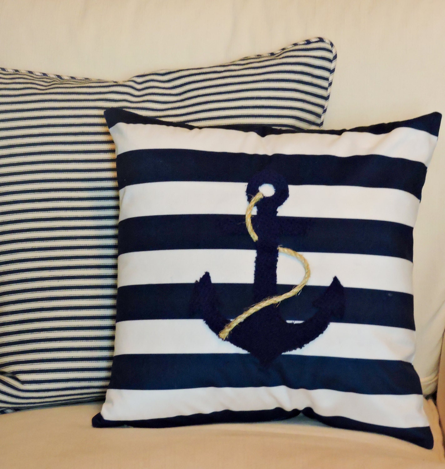 Nautical Anchor & Rope Decorative Pillow