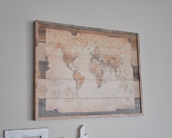 World Map on reclaimed wood
