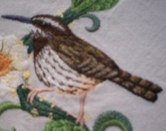 arizona cactus wren and saguaro cactus embroidered tea towel arizona state bird and state flower