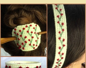 Plastic Canvas e-Pattern Book Instant Download PDF Rosebud Headband Barrette Hair Tie Bracelet Cuff Barrett Design Studio