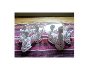 HANDMADE Crochet Angel Decorations x 12, White with Silver Halos, Christmas Decorations, Xmas, Tree Decorations, Hanging Decorations