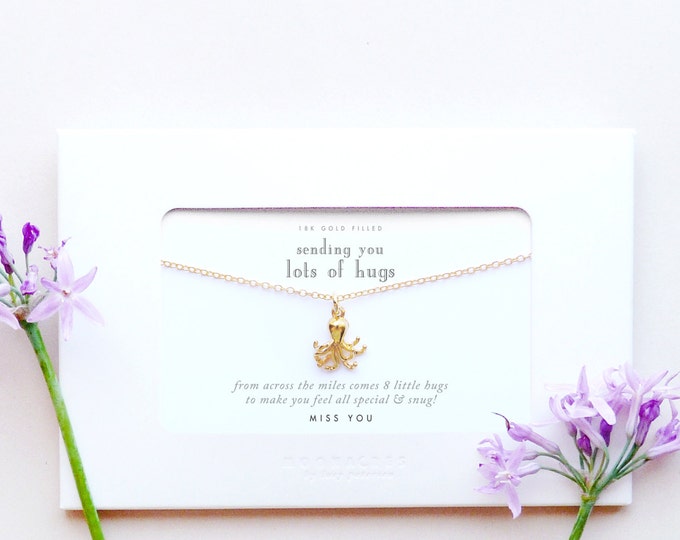 Long Distance Friendship Gift Necklace | Custom Customized Personalized Message Card | Miss You Friend Friends Gift Octopus Necklace Poem