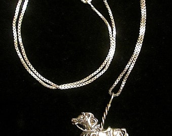 Delightful Sterling Silver 20" Chain Necklace with Carousel Horse Pendant