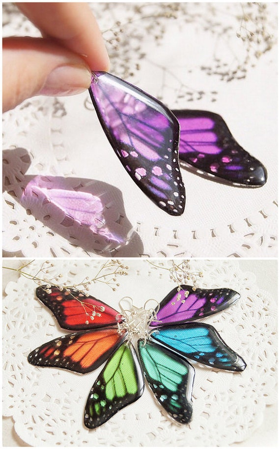 Purple butterfly earrings Resin jewelry for women gift for