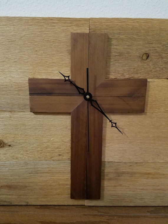 Items similar to Rustic wall clock, Cross wall clock, Large cedar wood