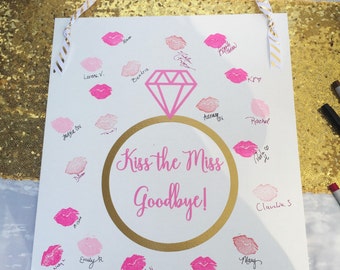 Kiss The Miss Goodbye Bachelorette Party Bridal Shower Sign Canvas - Kiss the Miss Goodbye Sign - Bachelorette Party Gift - Bridal Shower