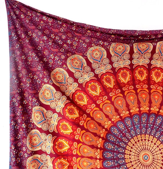 LARGE Mandala Fabric Wall Tapestry Throw Bohemian by FabricSarmaya
