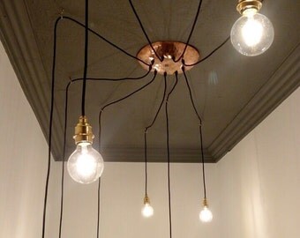 British handmade Copper spider light bespoke quality industrial chandelier pendant shop ceiling light artist light retro superior quality