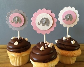 12 Elephant Cupcake Toppers, Elephant Cake Topper, Baby Shower, Elephant decoration, elephant party decoration, elephant baby shower