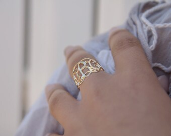 On Sale 40% - Gold Monogram Ring, Gold Initial Ring, Gold Letter Ring, Gold Thin ring, Gold Thin Band, Custom Ring, Personalized Gift, RING