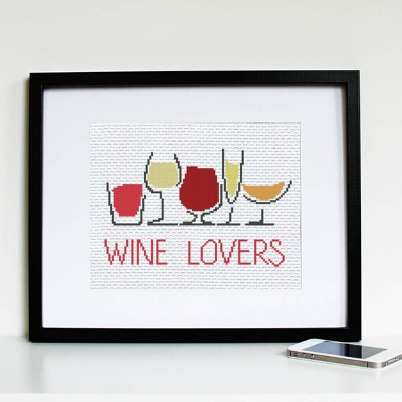 Easy cross stitch wine glasses counted cross stitch pattern