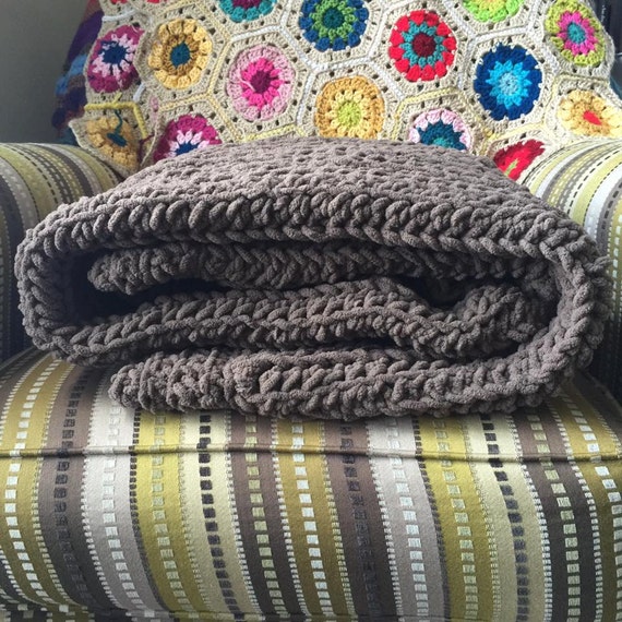 SALE! Super Plush Nature Blanket in Solids Throw Chunky Cabled Crocheted Throw