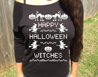 Happy Halloween Witches Slouchy Sweater
