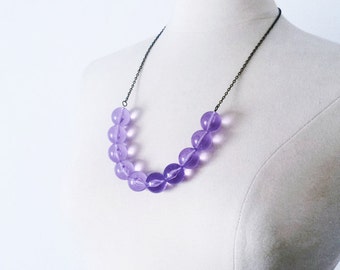 Amethyst Vintage Lucite Bubble strand necklace, Minimalist purple necklace, layering necklace, modern simple necklace, gift for her