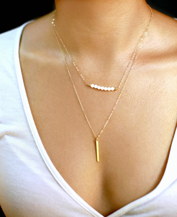 Vertical Gold Bar Necklace Gold Skinny Bar Necklace