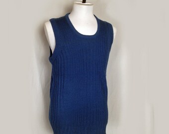 Vintage Men's Sweater Vest, 1960's, Blue, Royal Blue, Bonds, Round Neckline, Acrylic, Large