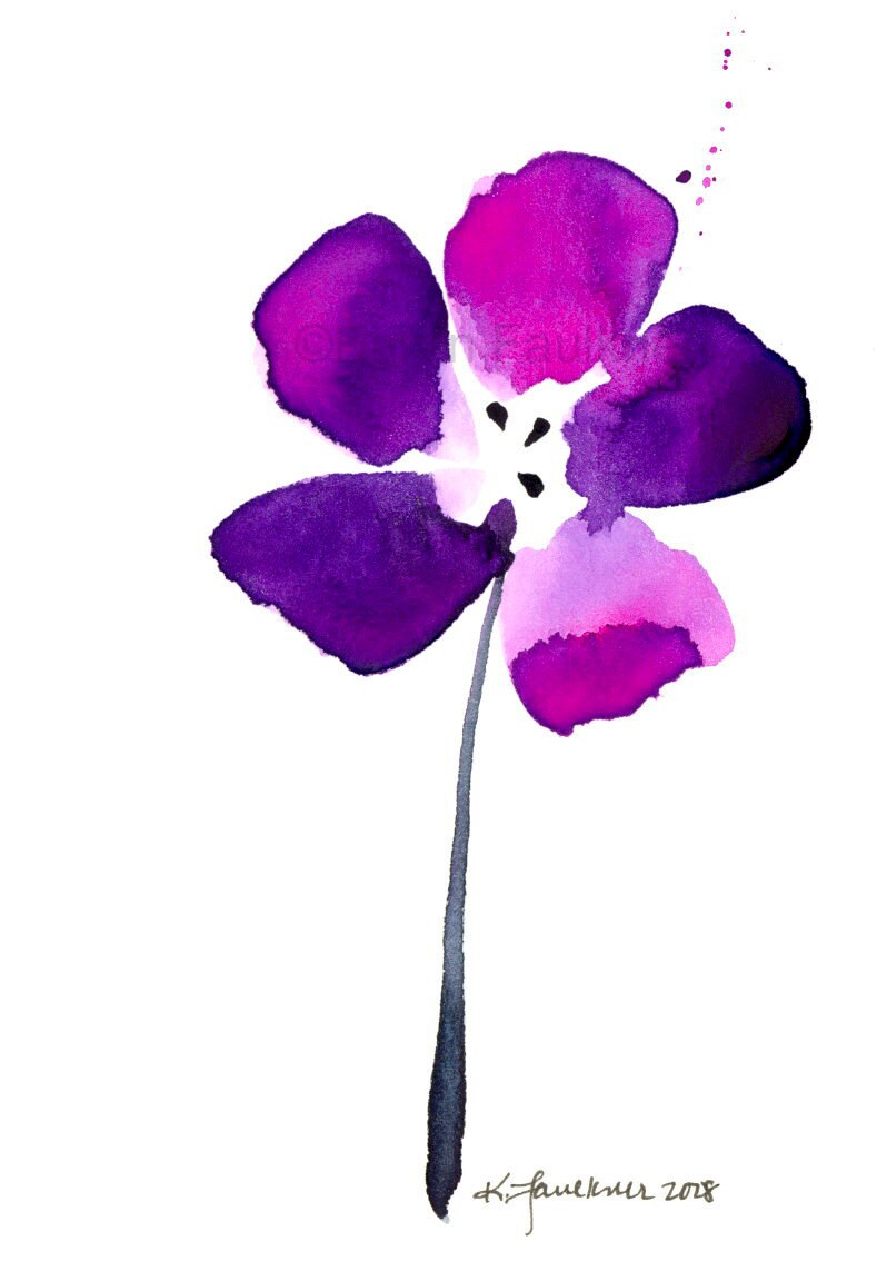 Watercolor flower art print Purple Passion