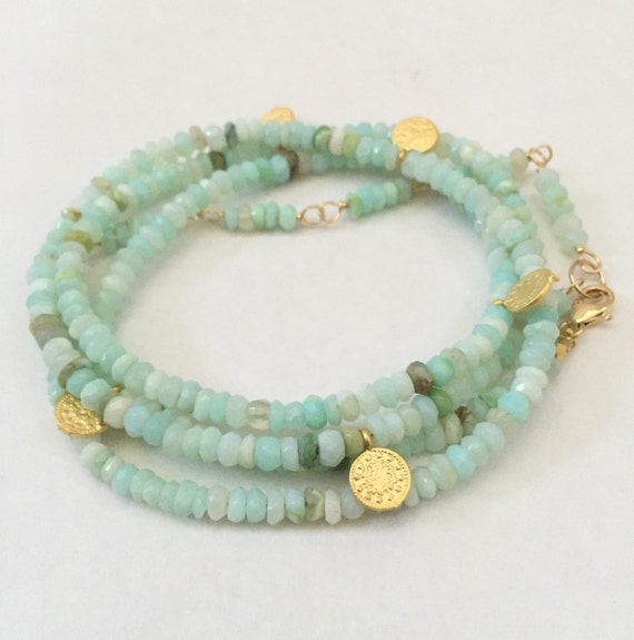 FO10 Peruvian Blue Opal Aqua Wrap Bracelet Long Opal by kabyco