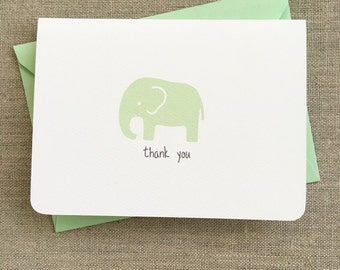 mint gender neutral baby elephant baby shower thank you cards, elephant baby shower thank you notes, handmade elephant baby shower thank you