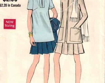 1970s Vogue 7735 Retro Mod tunic and pleated skirt Sewing Pattern Vintage Size 12