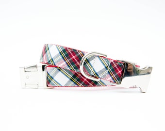 Plaid Christmas Dog Collar - Ivory Tartan