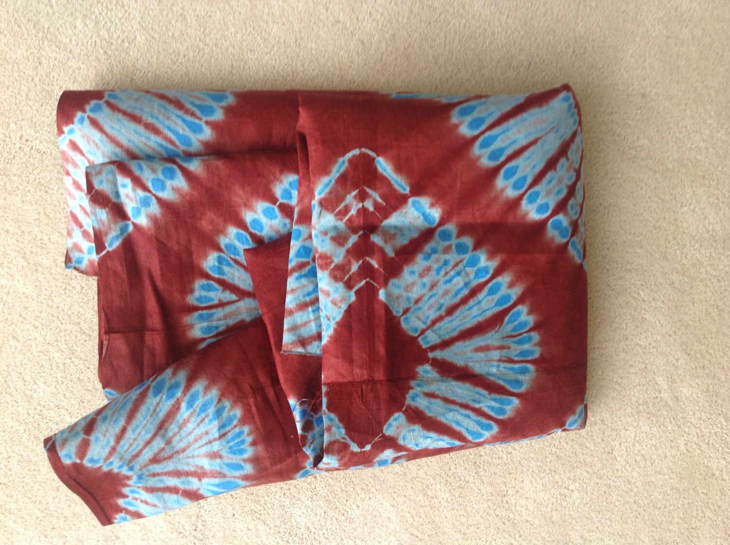 African Tie Dye Fabric. Rust. Blue. STORE CLOSEOUT. Diamond