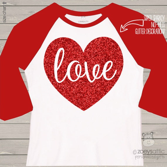 Download Valentine shirt love sparkly red heart ADULT raglan by zoeysattic