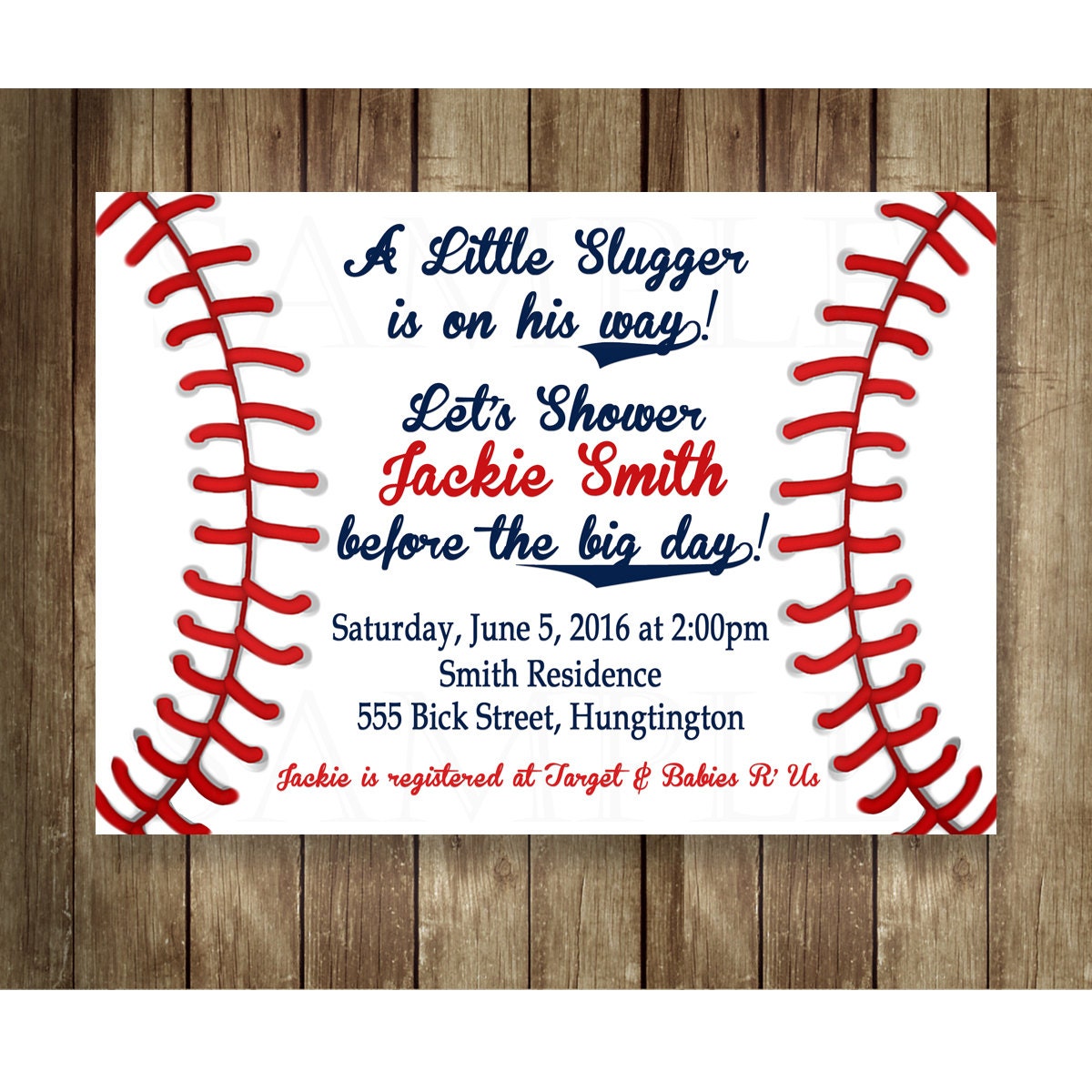 Baseball Baby Boy Shower Invitations JPEG Digital File