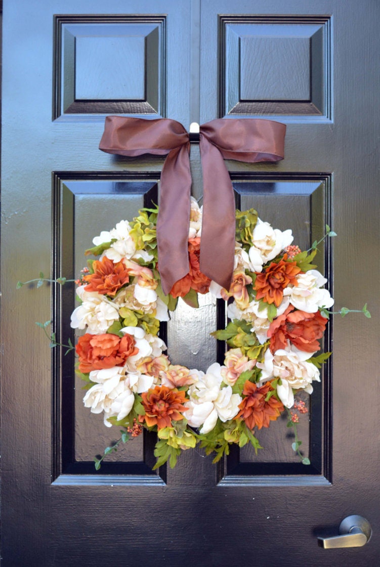 Silk Flower Wreath- Fall Flowers- 18 inch- Autumn Wreaths- Silk Floral ...