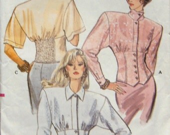 vintage 1988 vogue pattern 7310 misses semi-fitted blouse convertible collar elasticized back inset sz 12-14 cut on size 14