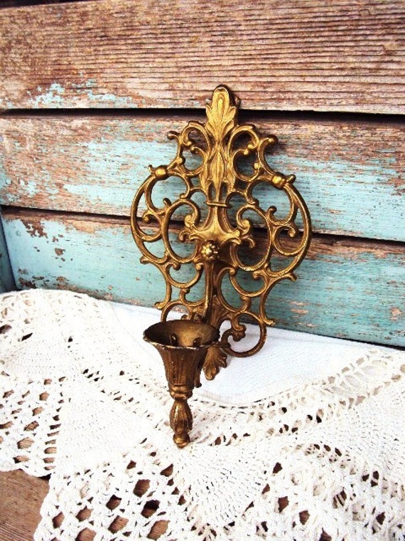 Vintage Hollywood Regency Wall Sconce Candle Holder Filigree
