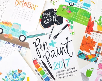 ON SALE 2017 REFILL only 5x7 Mini Calendar, Illustrated, Seasonal, Colorful, Planner, Wall Calendar, Desk Calendar, Illustration, Hand drawn
