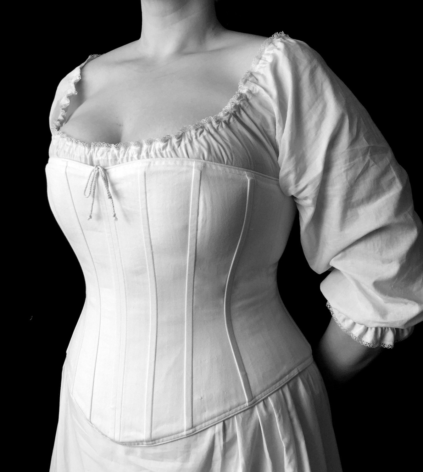 Plus Size Victorian Corset Overbust c.1860 in cotton coutil