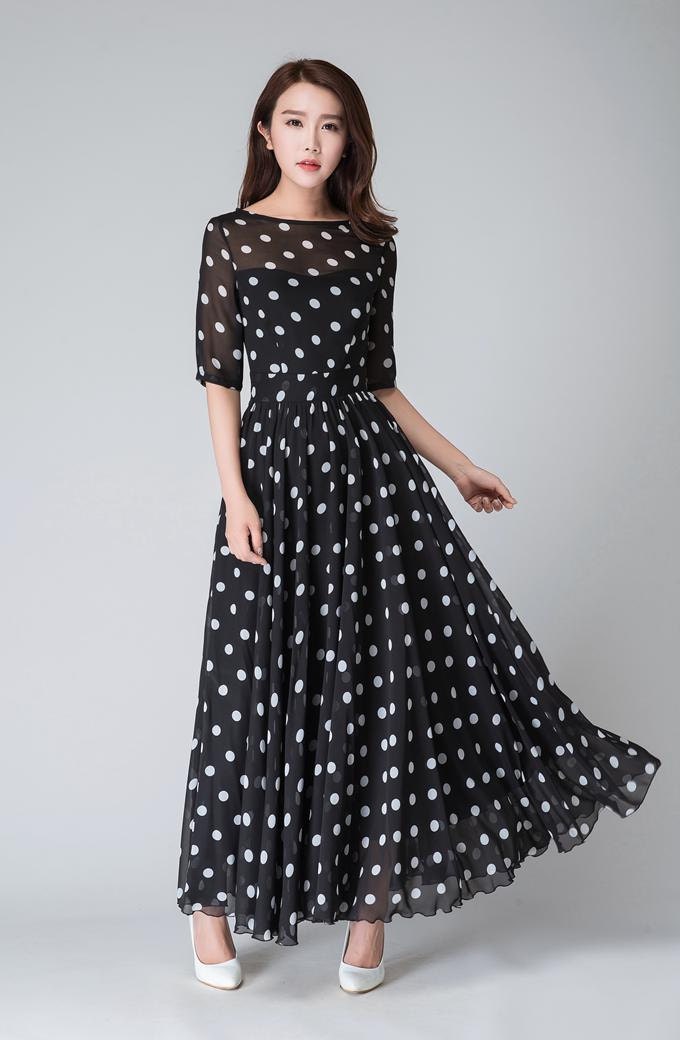 Polka Dot Dress Prom Dress Black White Dress Chiffon Dress   Il Fullxfull.1005605529 S0xh 