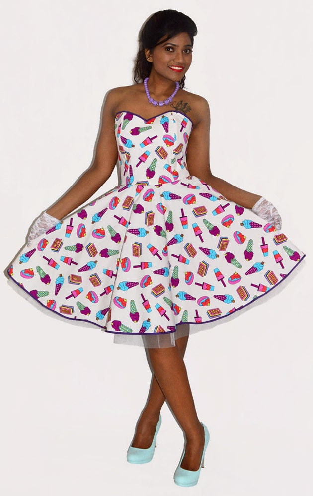 Ice cream dress Ice cream print 50s prom dress Pin up dress