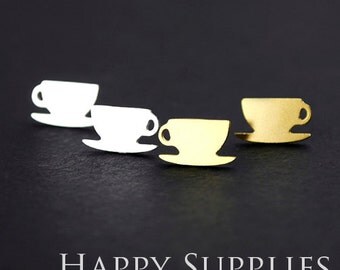 Nickel Free - High Quality Double Cup Dual-used Golden / Silver / Rose Gold Brass Earring Post Finding with Ear Stud Stopper (ZEN097)